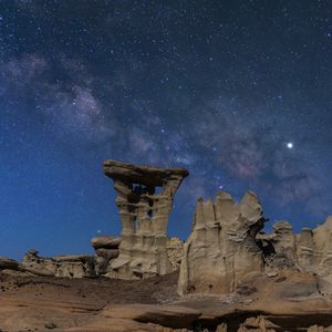 Preview wallpaper canyon, rocks, stars, sky, night