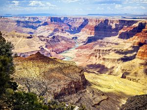 Preview wallpaper canyon, rocks, trees, nature, clouds