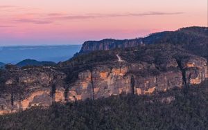 Preview wallpaper canyon, rocks, trees, forest, sunset