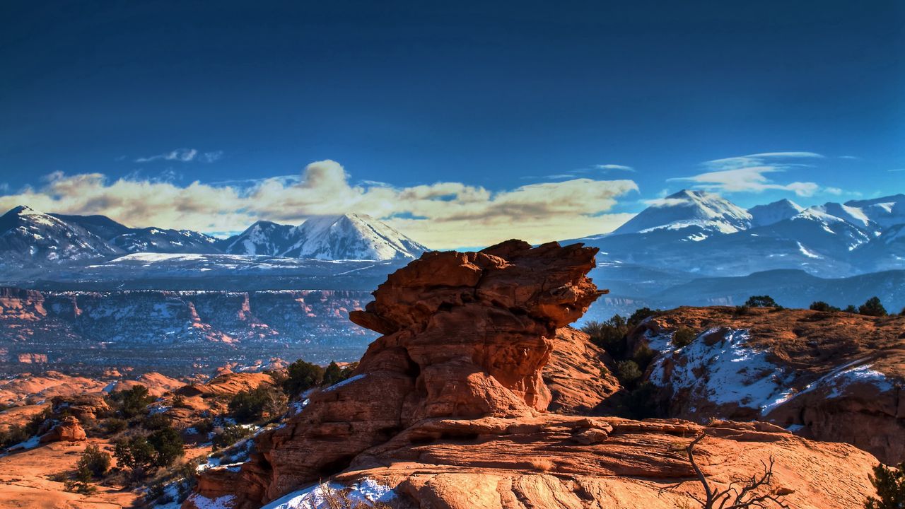 Wallpaper canyon, stone, block, sky, blue, height, snow