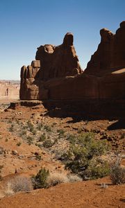 Preview wallpaper canyon, stones, shapes, contours, shadows, desert, vegetation