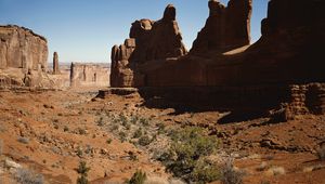 Preview wallpaper canyon, stones, shapes, contours, shadows, desert, vegetation