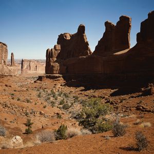 Preview wallpaper canyon, stones, shapes, contours, shadows, desert, vegetation