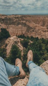 Preview wallpaper canyon, trees, legs, view, landscape