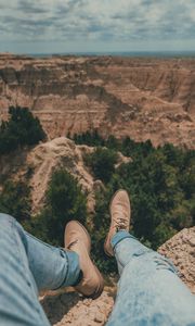 Preview wallpaper canyon, trees, legs, view, landscape