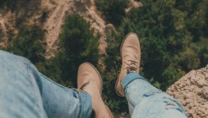 Preview wallpaper canyon, trees, legs, view, landscape