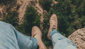 Preview wallpaper canyon, trees, legs, view, landscape