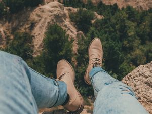 Preview wallpaper canyon, trees, legs, view, landscape