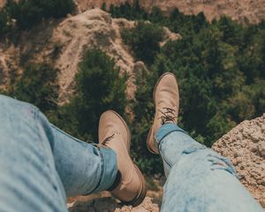 Preview wallpaper canyon, trees, legs, view, landscape