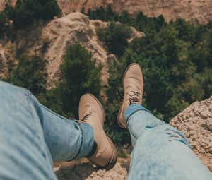 Preview wallpaper canyon, trees, legs, view, landscape