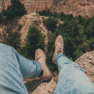 Preview wallpaper canyon, trees, legs, view, landscape