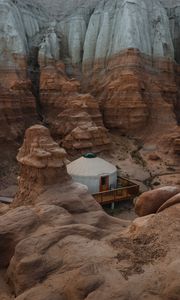 Preview wallpaper canyon, valley, building, rocks, sandy