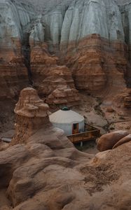 Preview wallpaper canyon, valley, building, rocks, sandy