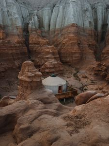 Preview wallpaper canyon, valley, building, rocks, sandy