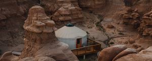 Preview wallpaper canyon, valley, building, rocks, sandy