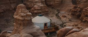 Preview wallpaper canyon, valley, building, rocks, sandy