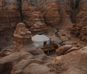 Preview wallpaper canyon, valley, building, rocks, sandy