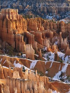 Preview wallpaper canyons, snow, trees, winter, yellow, white