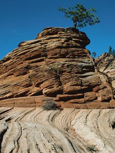 Preview wallpaper canyons, stones, strips, lines, bushes, trees, vegetation