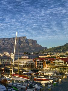Preview wallpaper cape town, africa, shore, boats, mountains