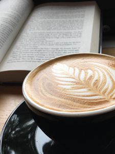 Preview wallpaper cappuccino, coffee, cup, book