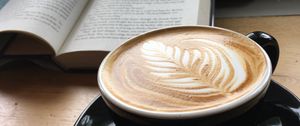 Preview wallpaper cappuccino, coffee, cup, book