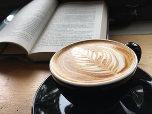 Preview wallpaper cappuccino, coffee, cup, book