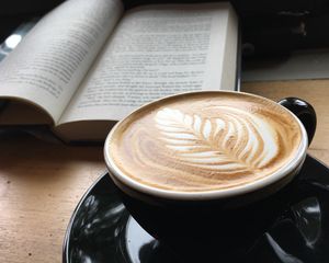 Preview wallpaper cappuccino, coffee, cup, book