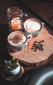 Preview wallpaper cappuccino, coffee, cups, coffee beans