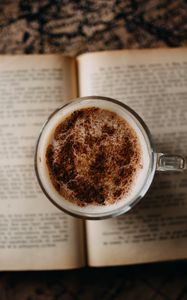 Preview wallpaper cappuccino, coffee, drink, mug, book