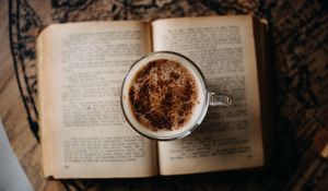 Preview wallpaper cappuccino, coffee, drink, mug, book