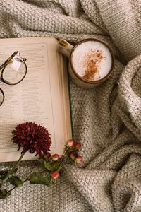 Preview wallpaper cappuccino, coffee, mug, book, flowers, glasses