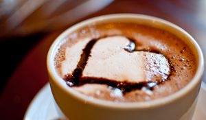 Preview wallpaper cappuccino, coffee, topping, heart, cup, dessert