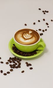 Preview wallpaper cappuccino, cup, drink, coffee beans, coffee