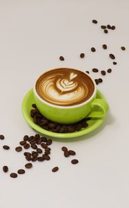 Preview wallpaper cappuccino, cup, drink, coffee beans, coffee