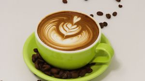 Preview wallpaper cappuccino, cup, drink, coffee beans, coffee