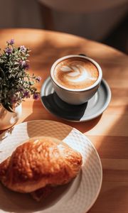 Preview wallpaper cappuccino, cup, drink, breakfast, pastries