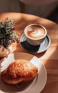 Preview wallpaper cappuccino, cup, drink, breakfast, pastries