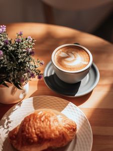 Preview wallpaper cappuccino, cup, drink, breakfast, pastries