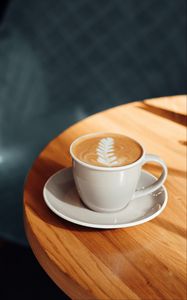 Preview wallpaper cappuccino, cup, drink, breakfast, table