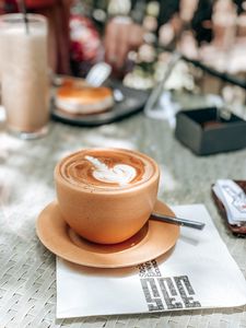 Preview wallpaper cappuccino, drink, cup, pattern, plate