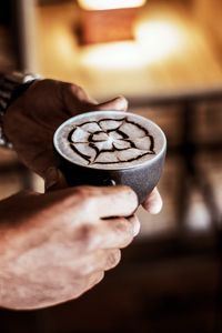 Preview wallpaper cappuccino, drink, cup, pattern, hands