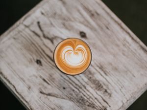 Preview wallpaper cappuccino, drink, glass, wooden