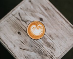 Preview wallpaper cappuccino, drink, glass, wooden