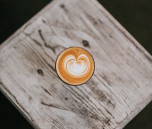 Preview wallpaper cappuccino, drink, glass, wooden