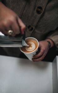 Preview wallpaper cappuccino, drink, glass, hand, barista