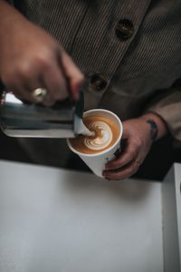 Preview wallpaper cappuccino, drink, glass, hand, barista