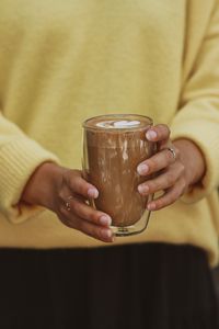 Preview wallpaper cappuccino, drink, glass, hands, girl