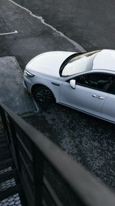 Preview wallpaper car, aerial view, sports car, white, asphalt