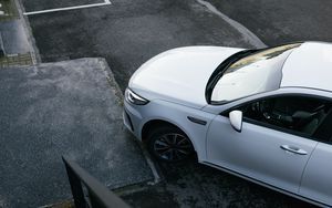 Preview wallpaper car, aerial view, sports car, white, asphalt